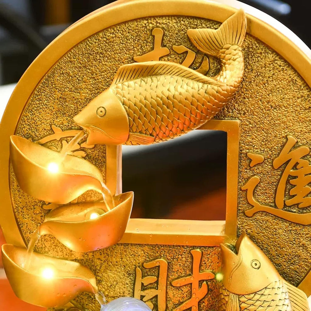 Tabletop Fountain Desktop Fountain Waterfall Decoration with Rotating Decorative Ball Golden Koi Fish Tabletop Fortune and Good Luck Meditation for Office Living Room Craft(Small)