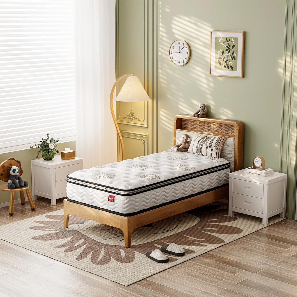 Jacia House Twin Mattress 11.4 Inch Memory Foam Innerspring Independently Encased Coil Hybrid Mattress - Pillow Top Mattress in a Bag 75' L x 39' W