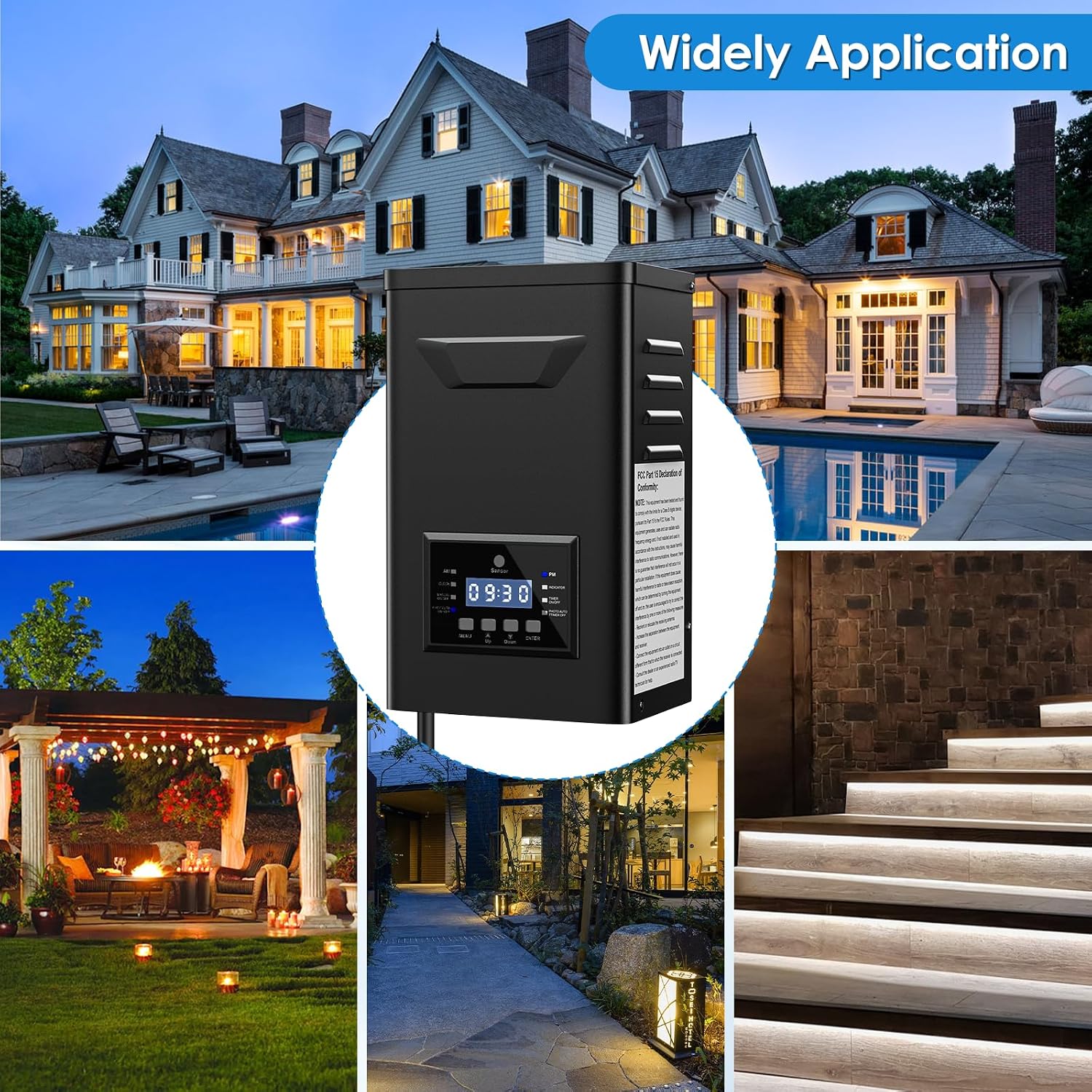 600W Low Voltage Landscape Transformer with Timer & Photocell for Landscape Lighting, 120V to 12V/15VAC, Stainless Steel, Weatherproof for Outdoor Landscape Lights,Yard Lights,Garden Lights