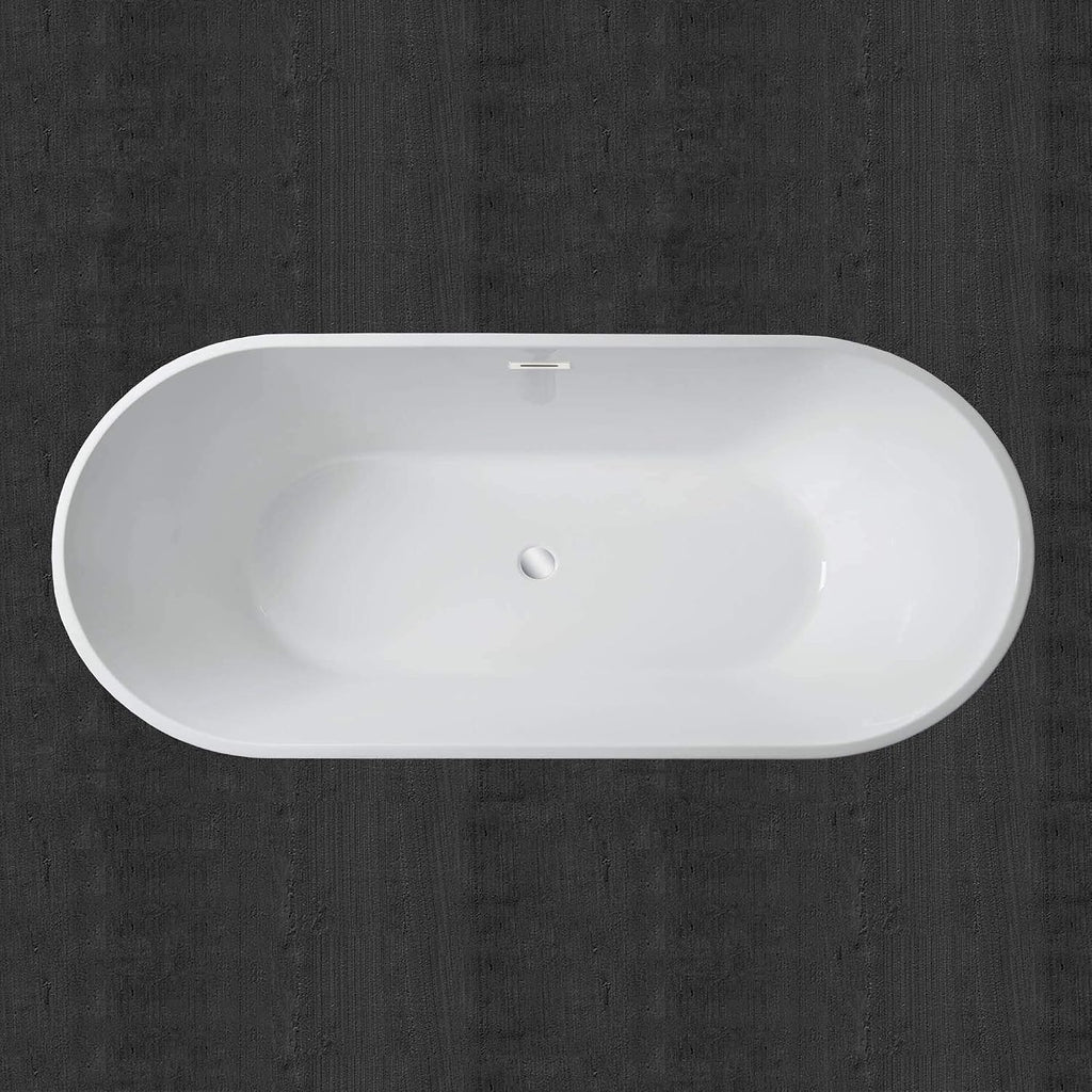 WOODBRIDGE 71' Acrylic Freestanding Bathtub Contemporary Soaking White Tub with Chrome Overflow and Drain,B1701-CH