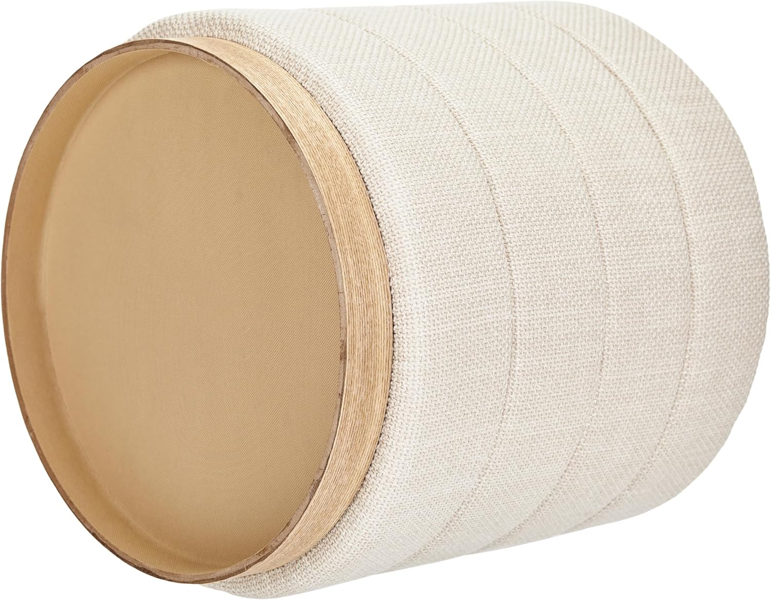Round Storage Ottoman, Small Linen Upholstery Footrest Still with Foam Padded Seat for Living Room Bedroom, Beige