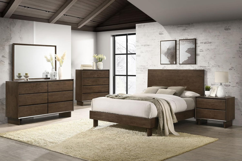 Coaster Home Furnishings Glenwood Transitional 5-Piece Bedroom Set Eastern King Size Panel Bed Frame 48-inch Headboard Warm Brown 225011KE-S5