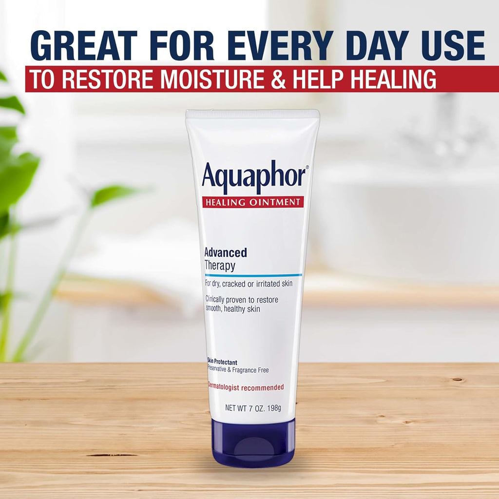 Aquaphor Healing Ointment Advanced Therapy Skin Protectant, Dry Skin Body Moisturizer, 7 Oz Tube (Pack of 12)