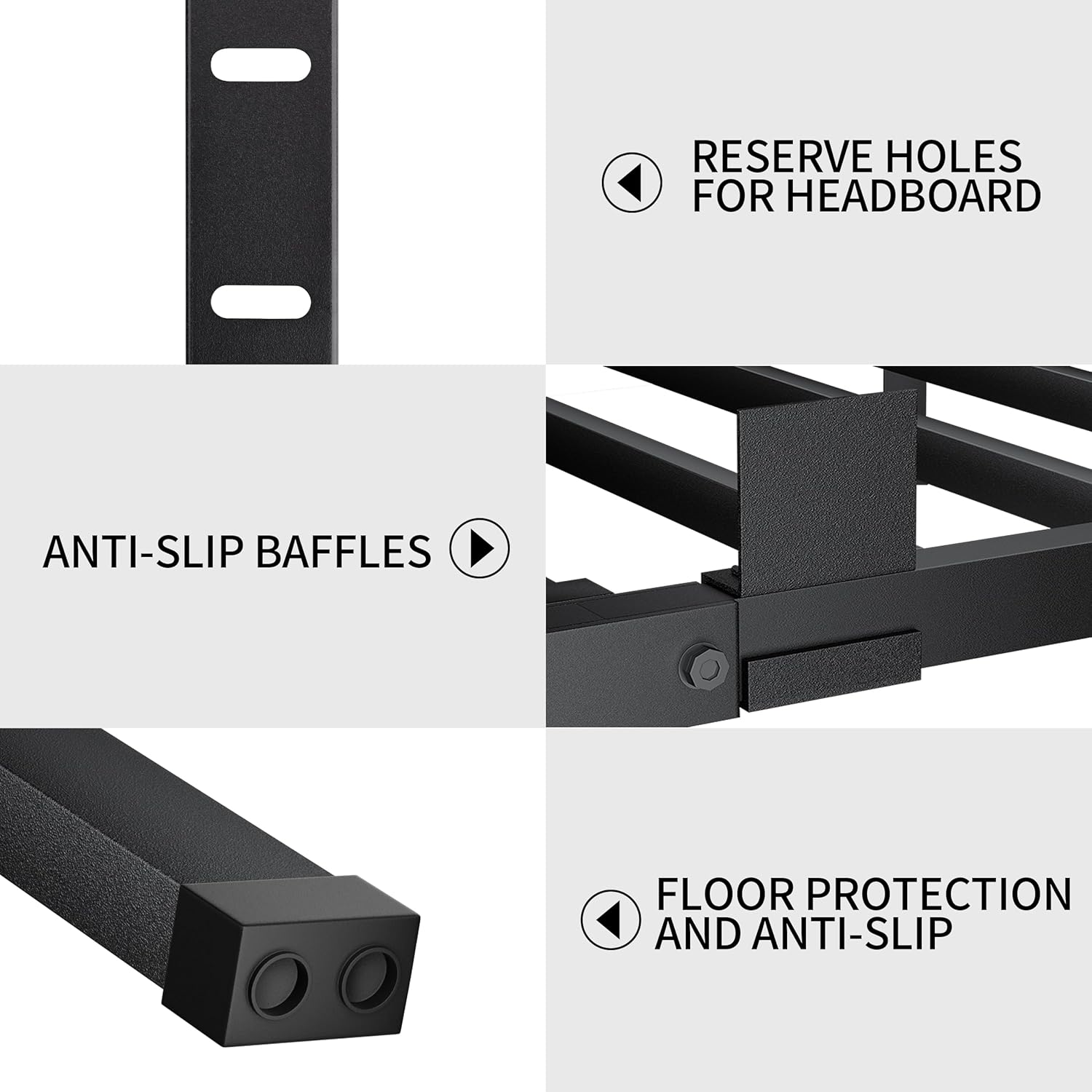 MAF 12 Inch Queen Bed Frames with Mattress Slide Stopper Black Heavy Duty Metal Platform Bed Frame Steel Slat Support, No Box Spring Needed, Noise Free, Easy Assembly