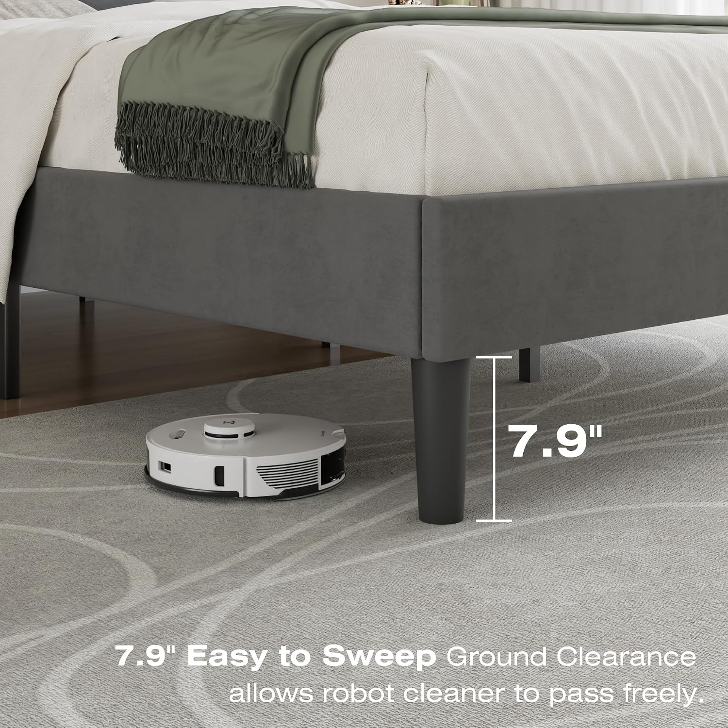 VECELO Queen Bed Frame with Upholstered Headboard, Heavy-Duty Platform Bedframe with Strong Wooden Slats Support, No Boxing Spring Needed, Dark Grey