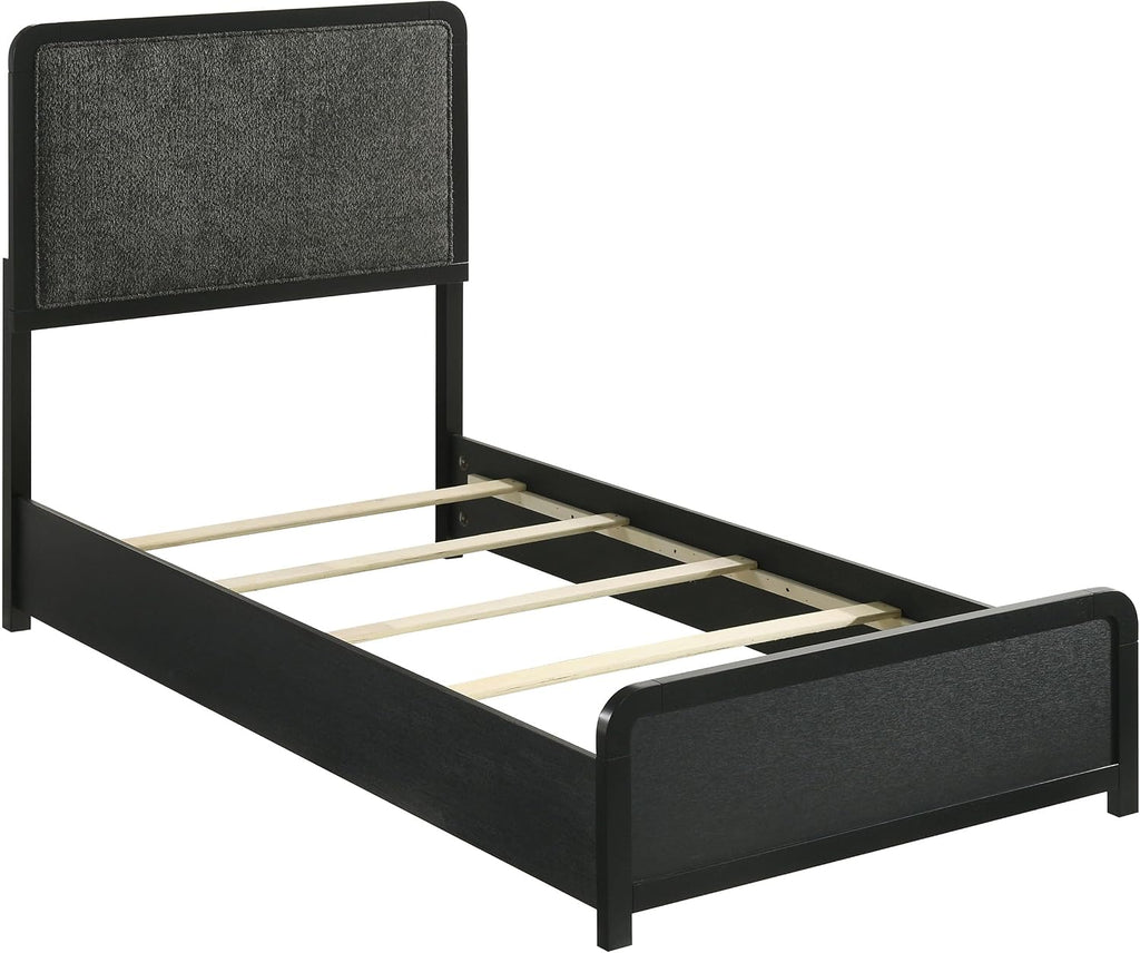Coaster Home Furnishings - Cavelle - Wood - 5-Piece Bedroom Set with Panel Bed, Metal Knobs, and Upholstered Headboard - Bedroom - Twin Size - Black - 223661T-S5