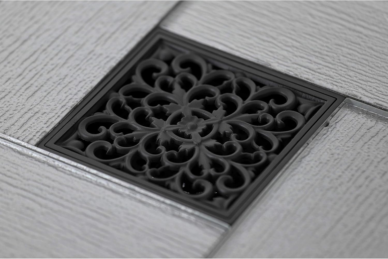 Scroll 4' Brass Square Grid Shower Drain with Hair Strainer, Oil Rubbed Bronze