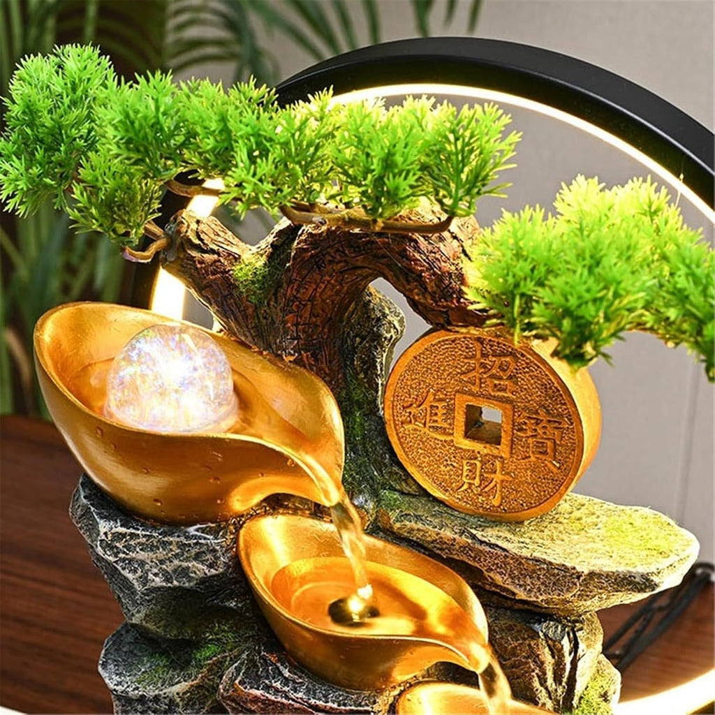 Tabletop Fountain Rockery and Flowing Water Ornament Polyresin Decoration Waterfall Decor for Office Relaxation