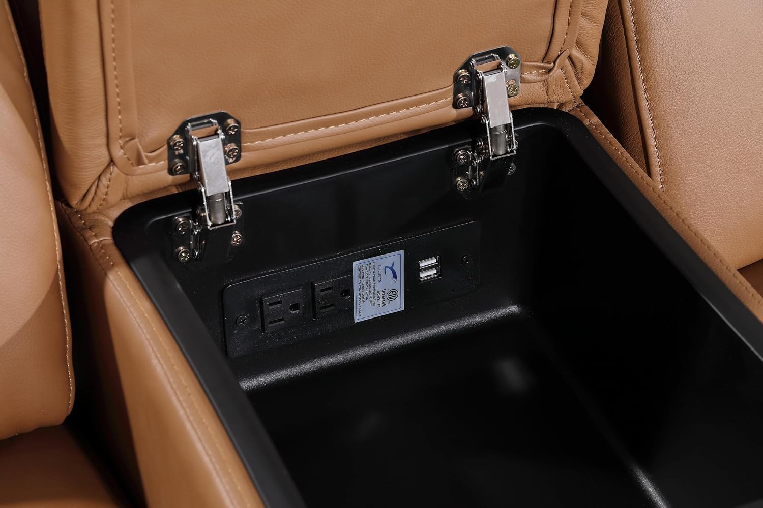 BlackJack Furniture Antonio 8 Piece U Shaped Power Reclining Sectional Sofa, Modular Couch with Top Grain Italian Leather, 4 Electric Recliners, USB & Wireless Chargers, Storage Console, Cognac