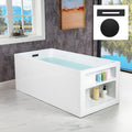 WOODBRIDGE 59' Acrylic Freestanding Bathtub Contemporary Soaking White Tub with Matte Black Overflow and Drain，BTA0081-MB-Drain&O