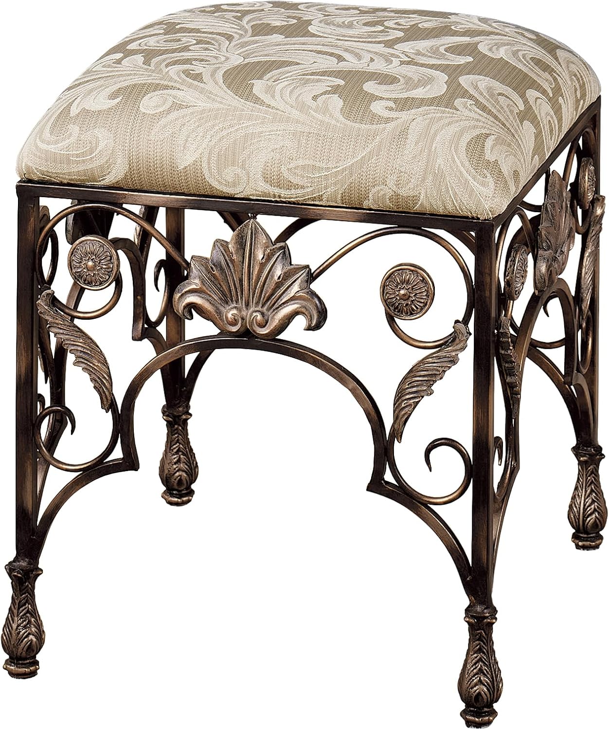 Touch of Class Elegant Raina Upholstered Square Vanity Stool for Bedroom, Bathroom, Hallway