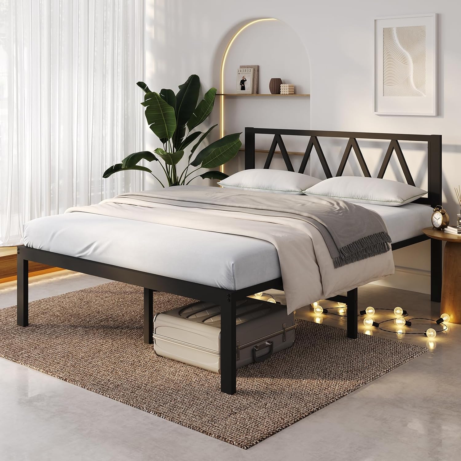 Novilla 18 Inch Full Size Bed Frame with Headboard, Metal Platform Bed Frame, Full Bed Frame No Box Spring Needed, Easy Assembly, Black
