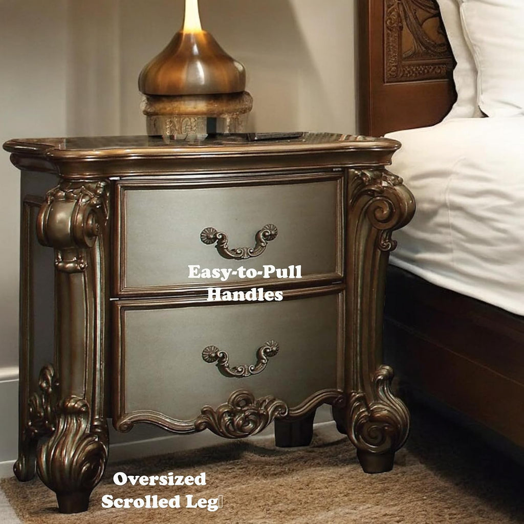 ACME Vendome Nightstand - - Gold Patina & Bone