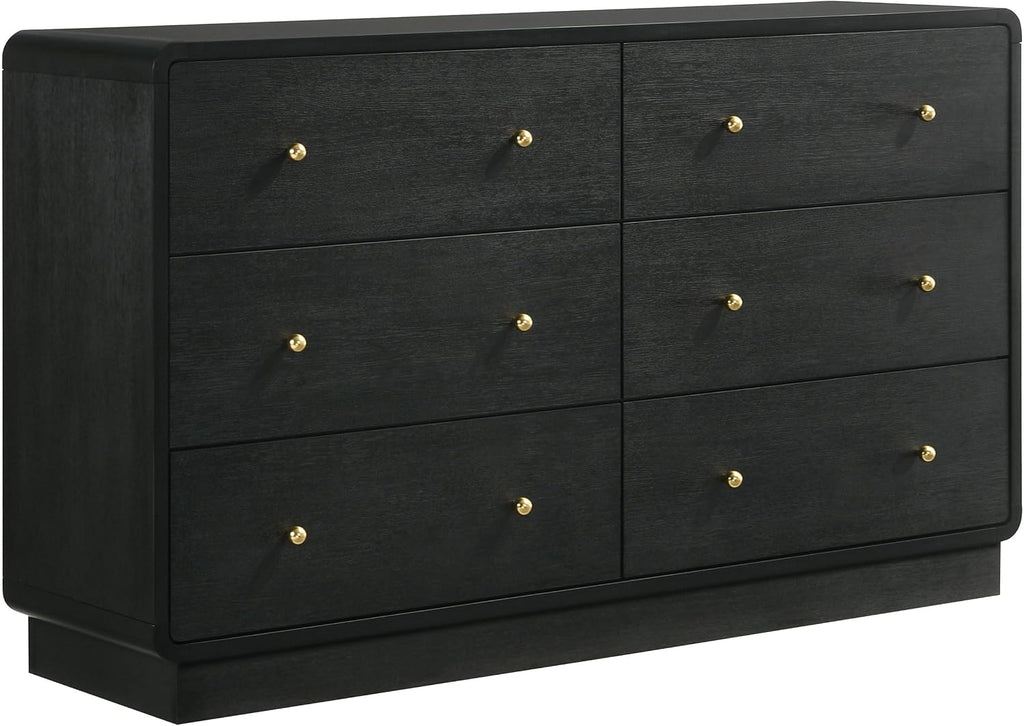 Coaster Home Furnishings - Cavelle - Wood - 4-Piece Bedroom Set with Panel Bed, Metal Knobs, and Upholstered Headboard - Bedroom - Queen Size - Black - 223661Q-S4