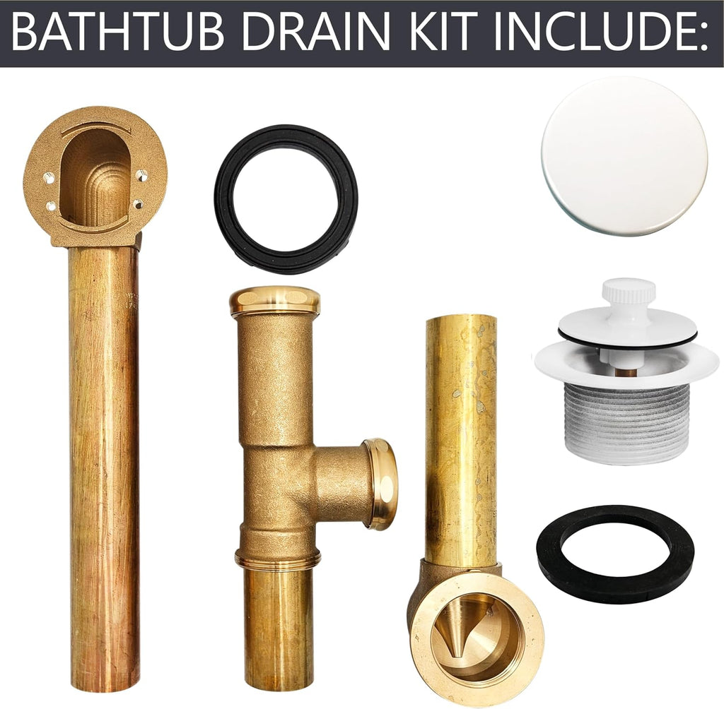Westbrass A321H-50 14' Brass Bath Waste & Overflow Assembly with Twist & Close Drain Plug and Illusionary Faceplate, Powder Coat White