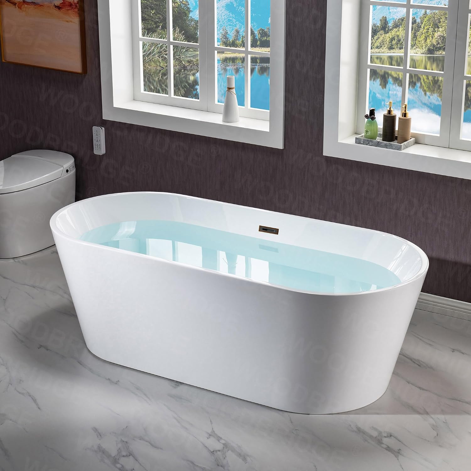 WOODBRIDGE 71' Acrylic Freestanding Bathtub Contemporary Soaking White Tub with Oil-Rubbed Bronze Overflow and Drain,White,B1701 ORB