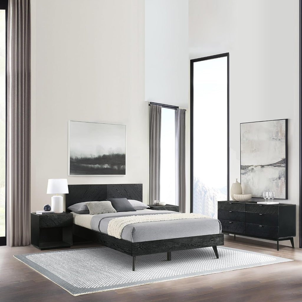 Armen Living Petra Queen 4 Piece Wood Bedroom Set in Black Finish