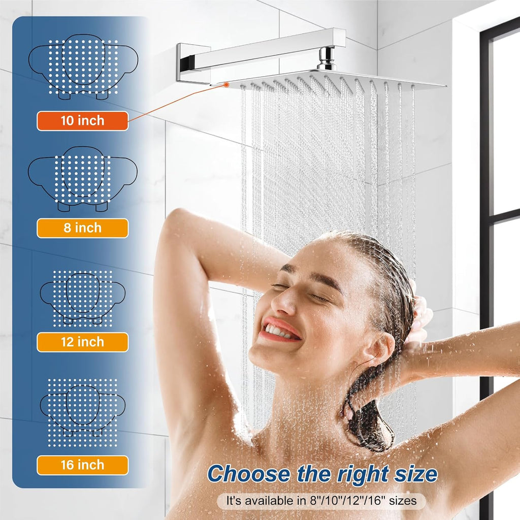 Midanya Polish Chrome 8 inch Widespread Bathroom Sink Faucet Morden Waterfall 3 Holes 2 Handles Vanity Faucet with 10 Inch Polish Chrome Wall Mount Rain Shower System Shower Faucet Set