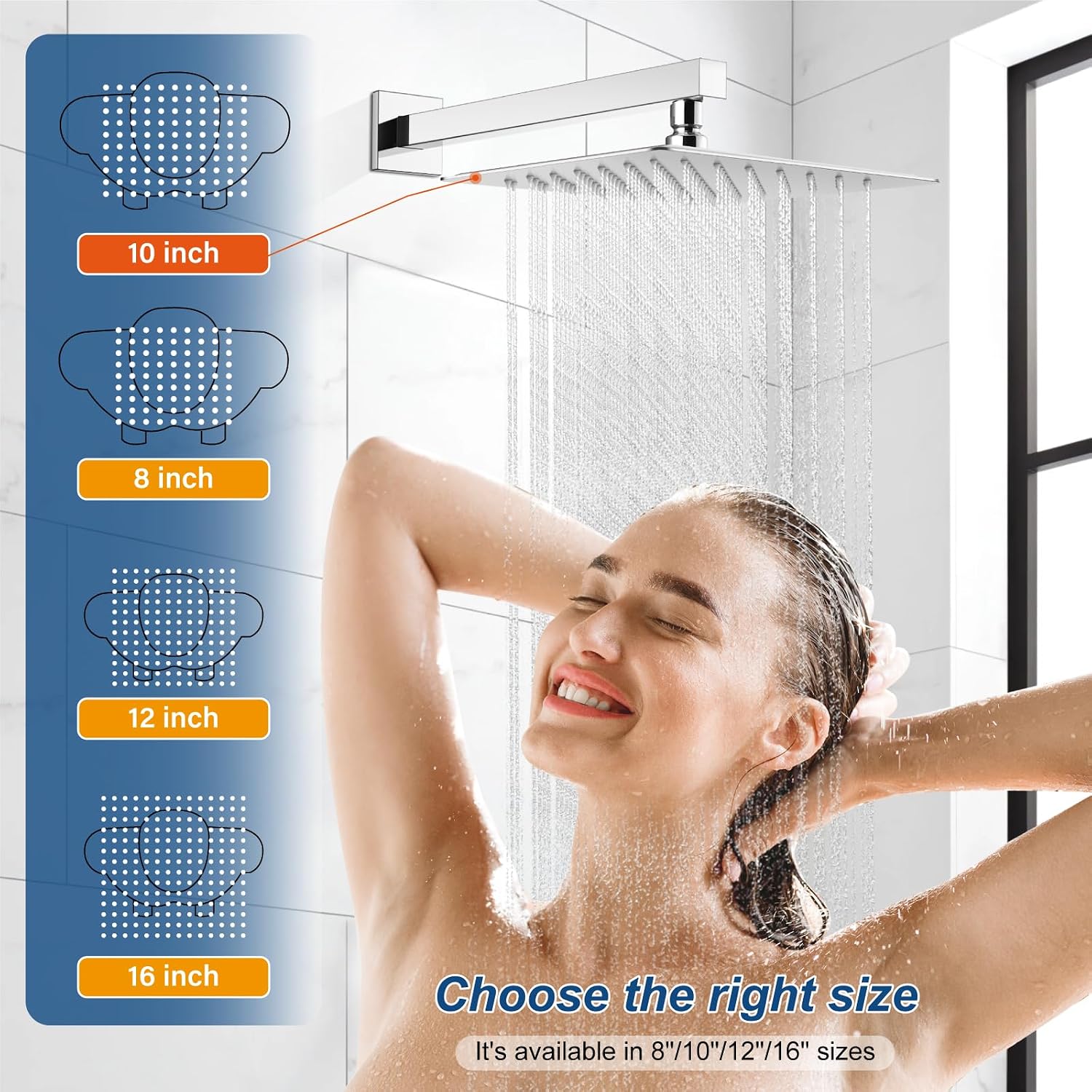 Midanya Polish Chrome 8 inch Widespread Bathroom Sink Faucet Morden Waterfall 3 Holes 2 Handles Vanity Faucet with 10 Inch Polish Chrome Wall Mount Rain Shower System Shower Faucet Set
