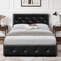 Yaheetech Upholstered Bed Frame with 4 Storage Drawers and Adjustable Headboard, Faux Leather Platform Bed Frame with Mattress Foundation, Strong Wooden Slats Support, No Box Spring Needed, Black-Full