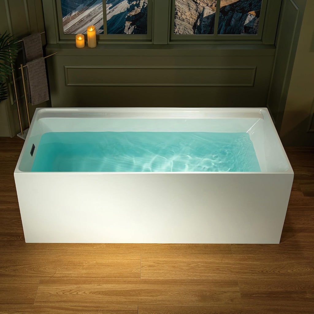 WOODBRIDGE 66-7/8' L x 31-1/2' W Freestanding Contemporary Soaking Bathtub with Oil-Rubbed Bronze Drain & Overflow, White, B6710-ORB