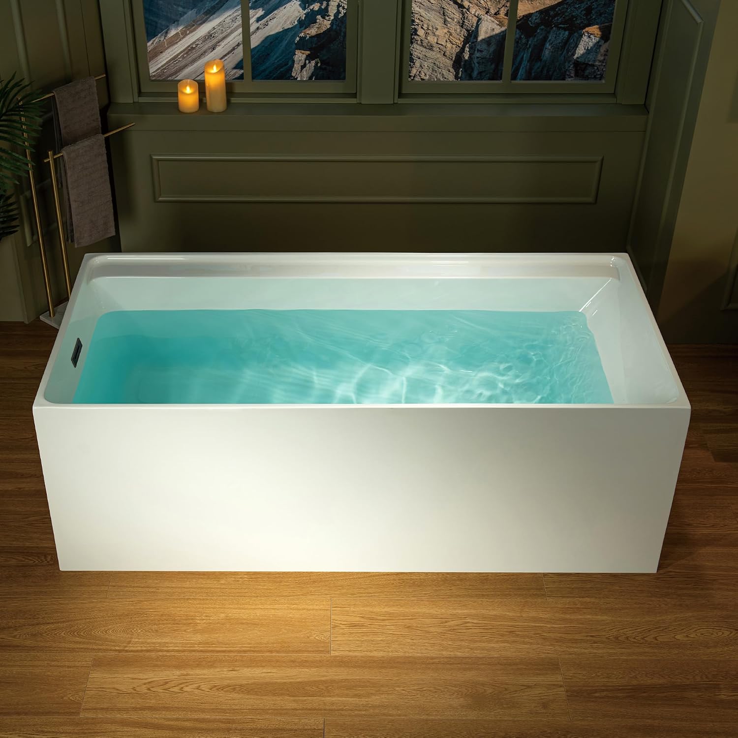 WOODBRIDGE 66-7/8' L x 31-1/2' W Freestanding Contemporary Soaking Bathtub with Oil-Rubbed Bronze Drain & Overflow, White, B6710-ORB