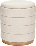 Round Storage Ottoman, Small Linen Upholstery Footrest Still with Foam Padded Seat for Living Room Bedroom, Beige