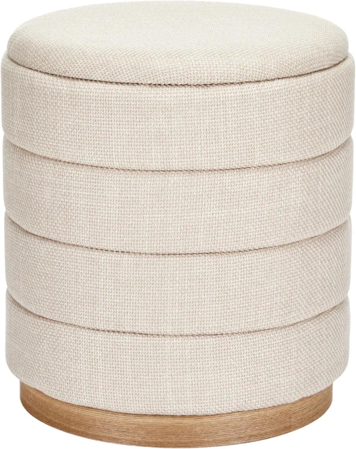 Round Storage Ottoman, Small Linen Upholstery Footrest Still with Foam Padded Seat for Living Room Bedroom, Beige