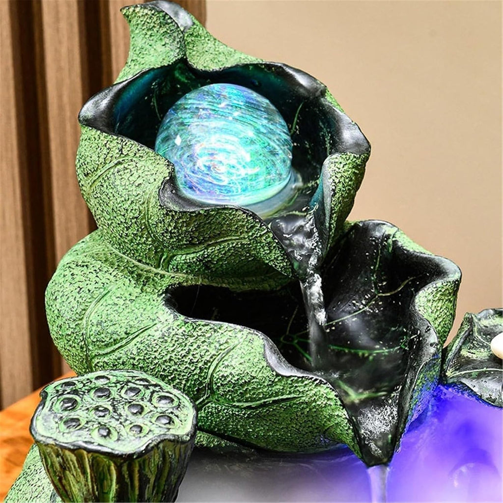 Tabletop Fountain Indoor Fountain Chinese Style Lotus Leaf and Flowing Water Ornaments Circulating Water Fountain(Small)