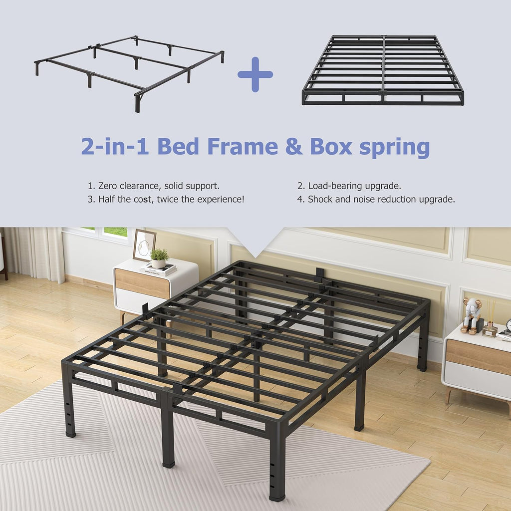 NKZ California King Size Bed Frame 22 Inch, Metal Bed Frame & Box Spring 2 in 1 Platform with Round Corner Legs, 4000Lbs Heavy Duty Tall Metal Frame, Headboard Hole, Noise-Free, Easy Assembly
