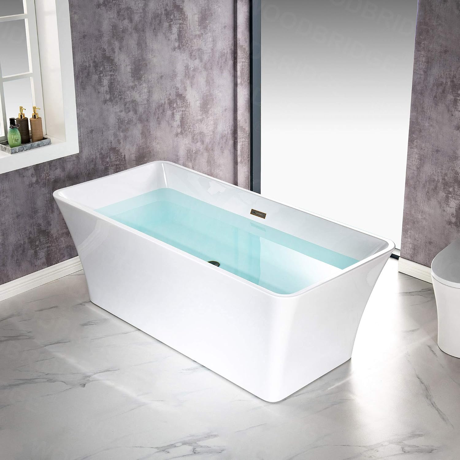 WOODBRIDGE 67' Acrylic Freestanding Bathtub Contemporary Soaking White Tub with Oil Rubbed Bronze Overflow and Drain，BTS1609-ORB-Drain&O