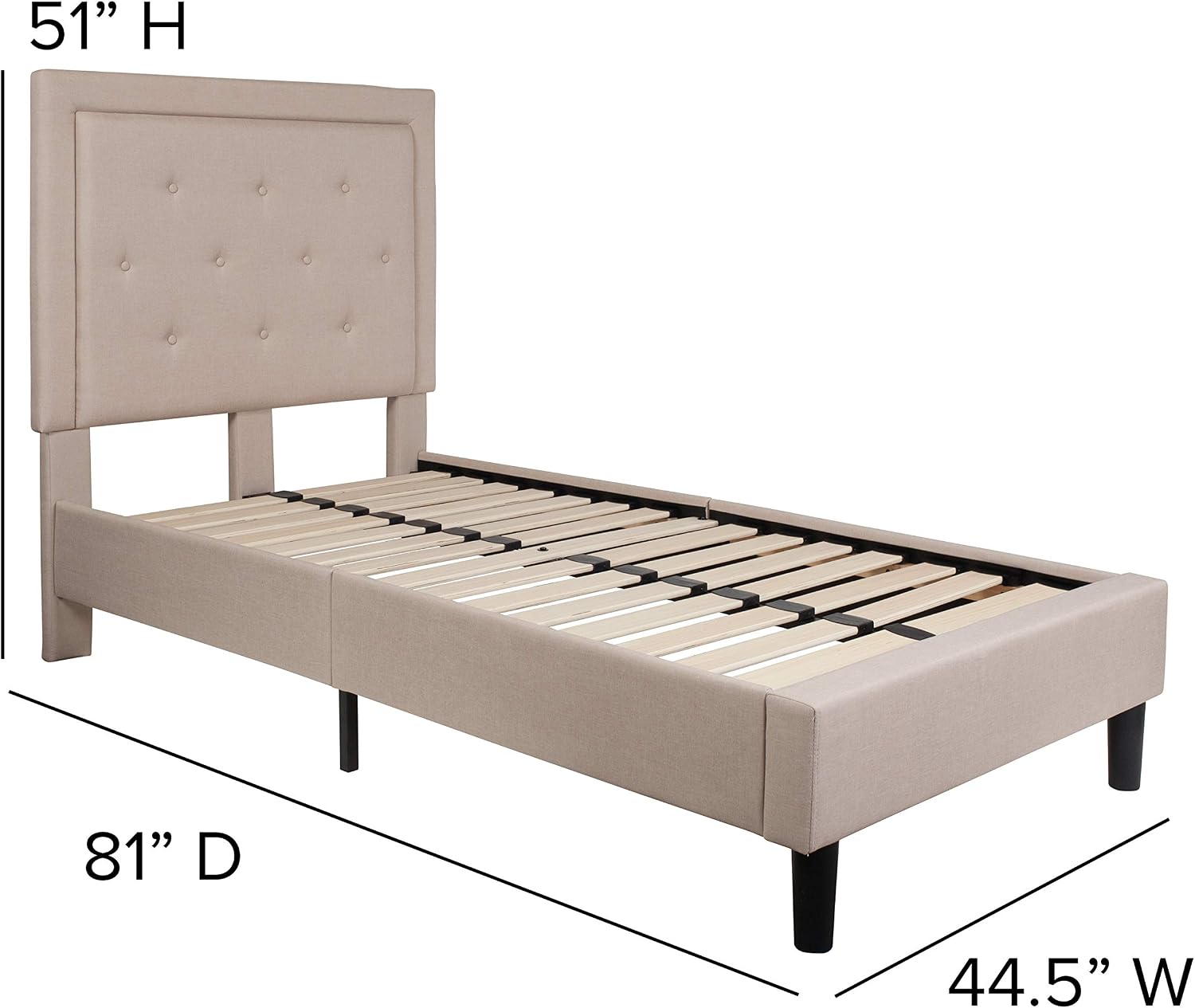 Flash Furniture Roxbury Twin Size Tufted Upholstered Platform Bed in Beige Fabric