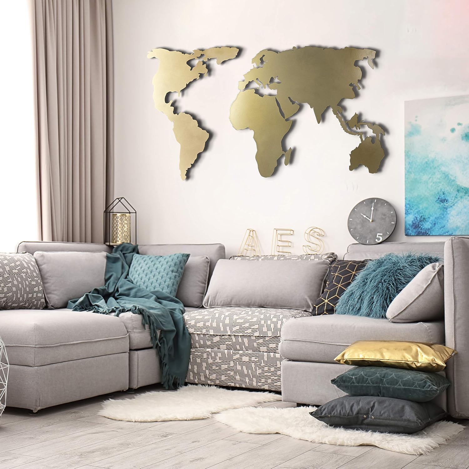 World Map Wall Art, 100% Metal World Map 2D, Sculpture, Large and Wide - Size (23.6' x 47.2') - Wall Hanging for Living Room, Bedroom, Dorm (Gold)