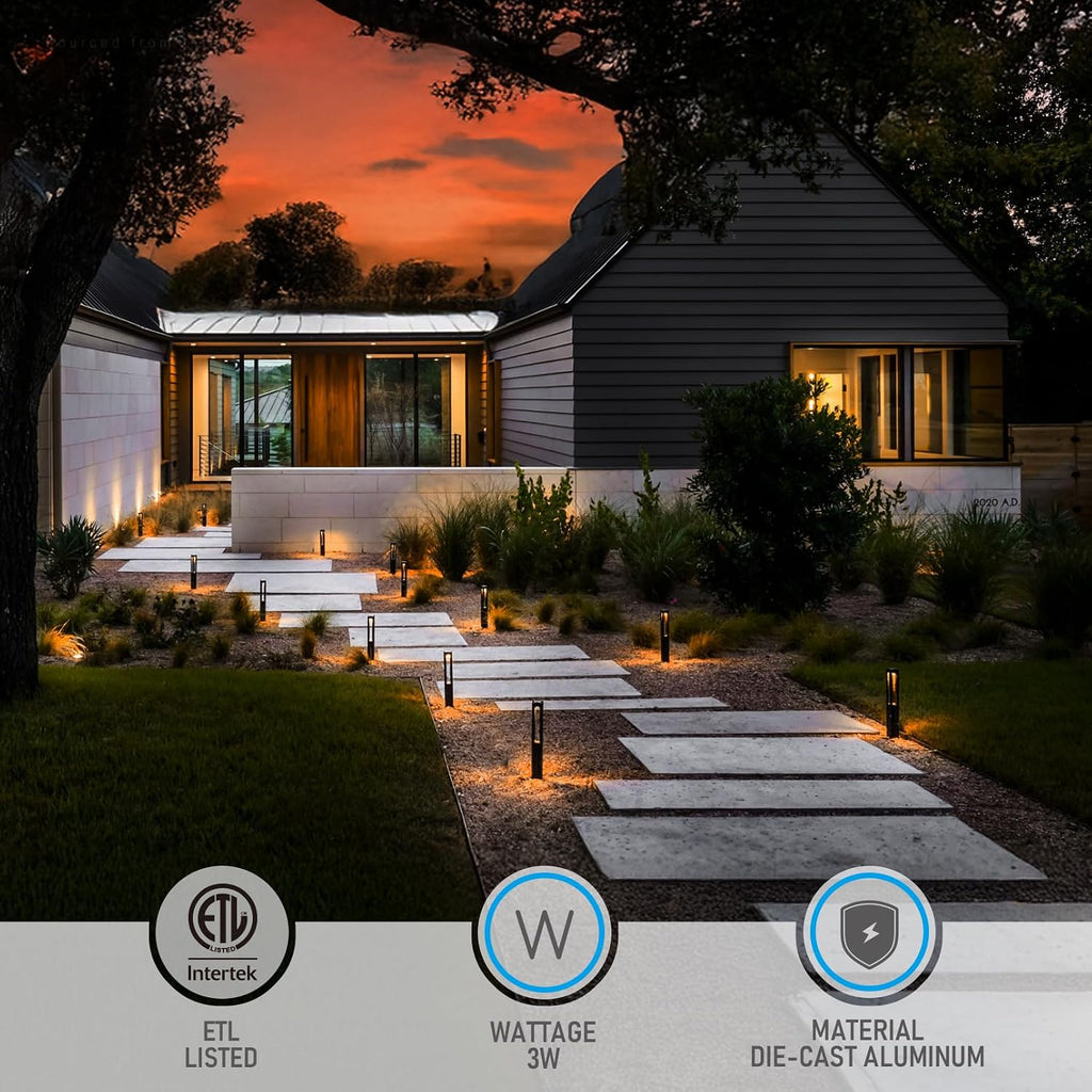 LEONLITE 10-Pack 5CCT Low Voltage Path Lights, Update 1800K2700K3000K4000K5000K Selectable, 3W LED Landscape Pathway Lights, Outdoor Landscape Lighting for Driveway, Aluminum, 12-24V AC/DC, ETL, IP65