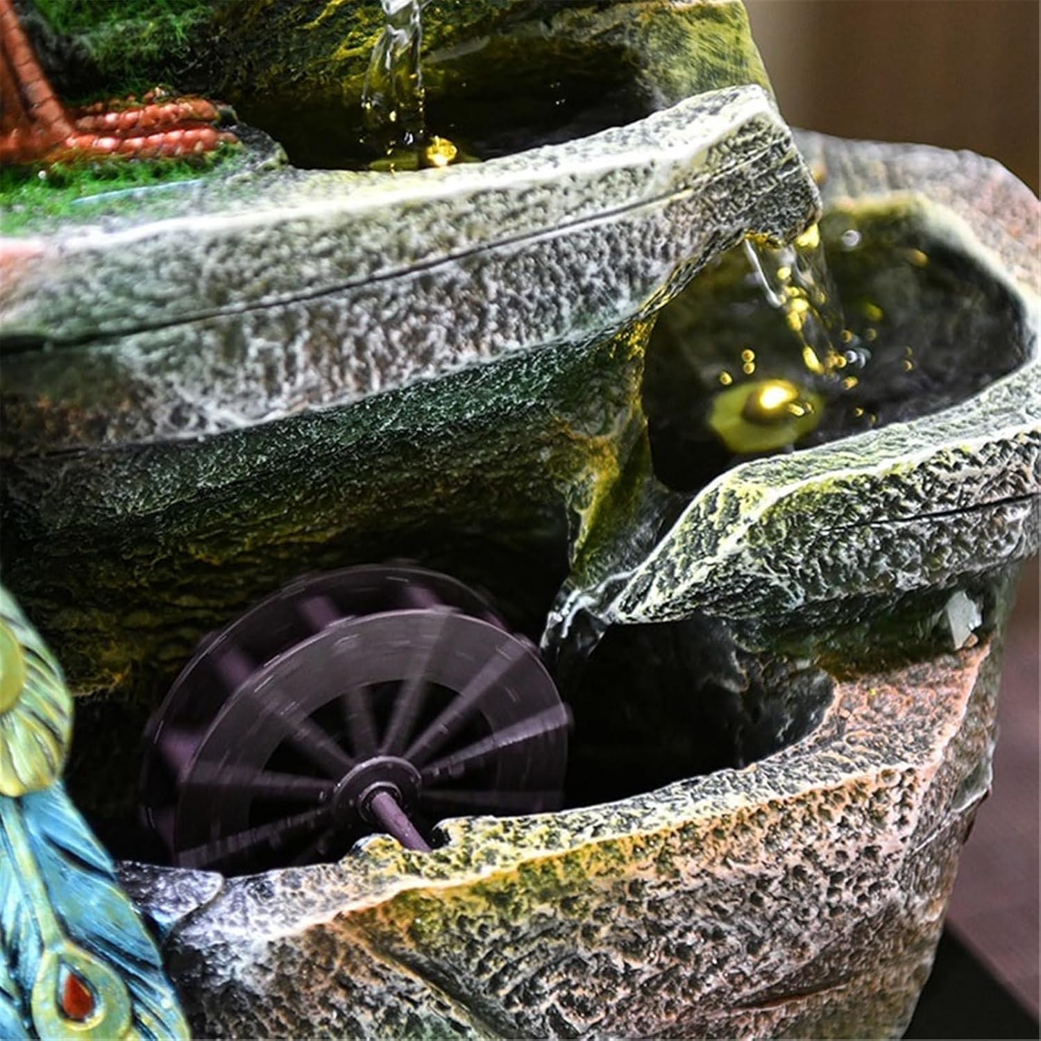 Tabletop Fountain Peacock Flowing Water Ornament Desktop Fountains for Home Bedroom Living Room Office Decor