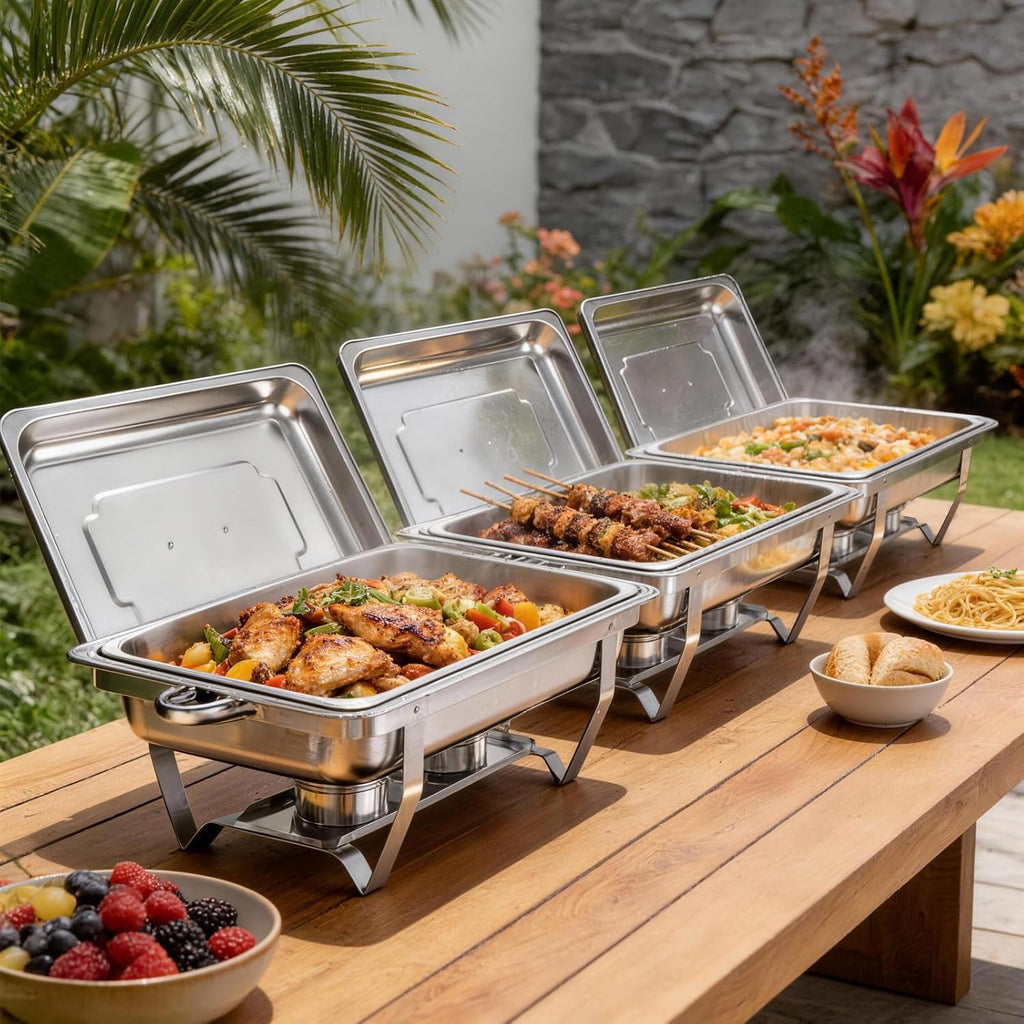 4 Pack 8QT Stainless Steel Chafing Dishes for Buffet, Foldable Frame Food Warmers with Full Size Pan Ideal for Catering, Weddings, Christmas Parties, Event Serving Supplies