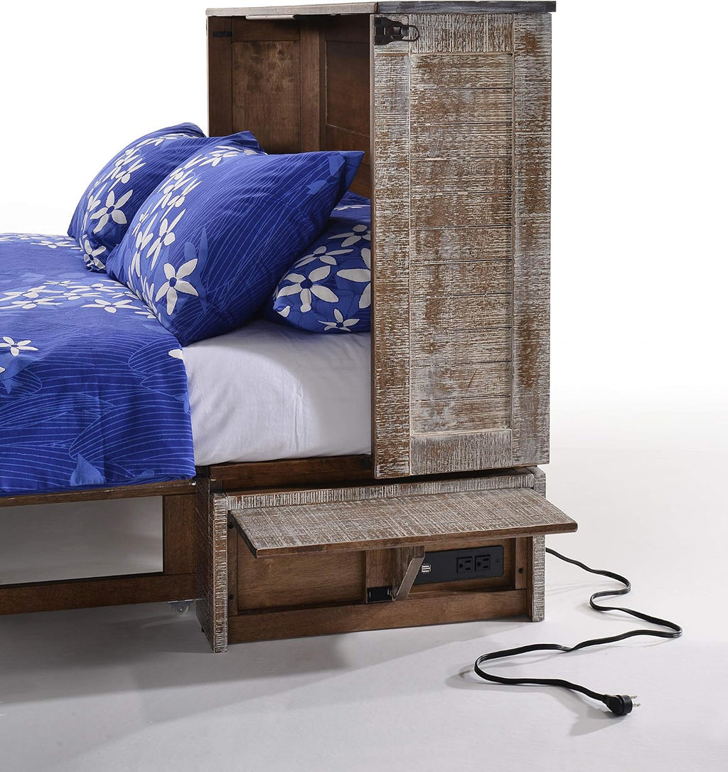 Night & Day Furniture Murphy Cabinet Convertible Bed - Queen Size-with Tri-Fold Premium Memory Foam Mattress (White Bark)