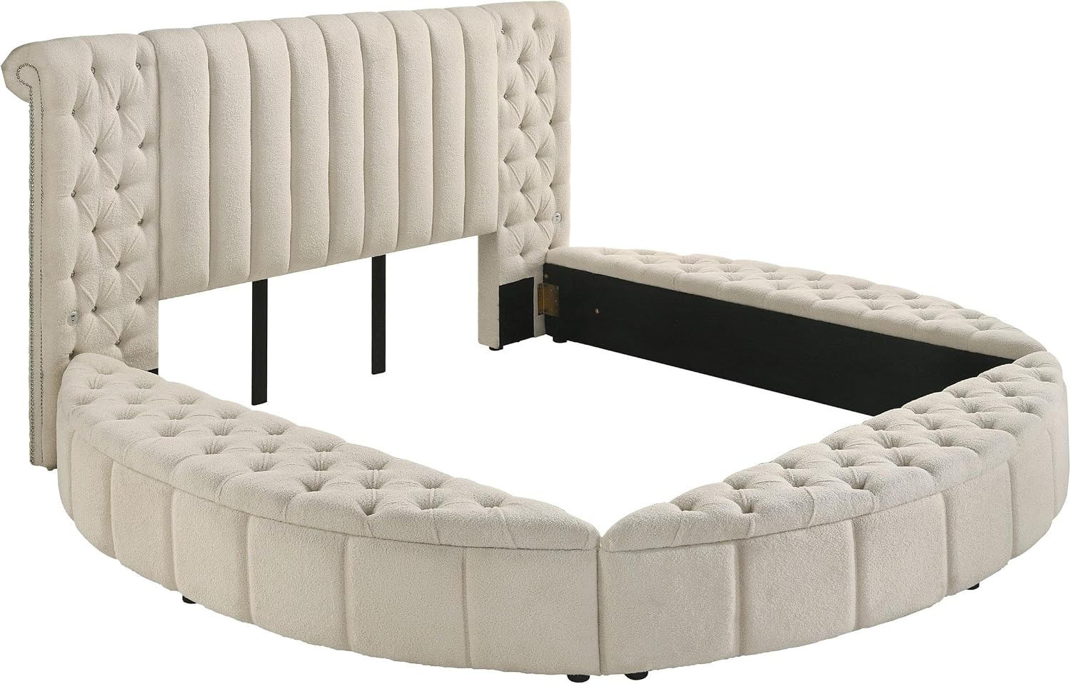 Coaster Home Furnishings - Sonya - Wood - 5-Piece Bedroom Set with Round Bed, Scroll-Back Headboard, USB Ports and Modern Classic Style - Bedroom - Eastern King Size - Ivory - 360111KE-S5