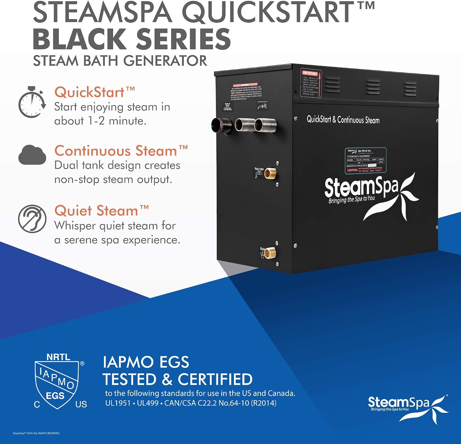 Generator with Quick Start Continuous Steam Technology, Wi-Fi, Bluetooth and Autodrain | 12kW Steam Generator with Oil Rubbed Bronze Steam Head with Aromatherapy Reservoir | SS-RVB1200ORB-A