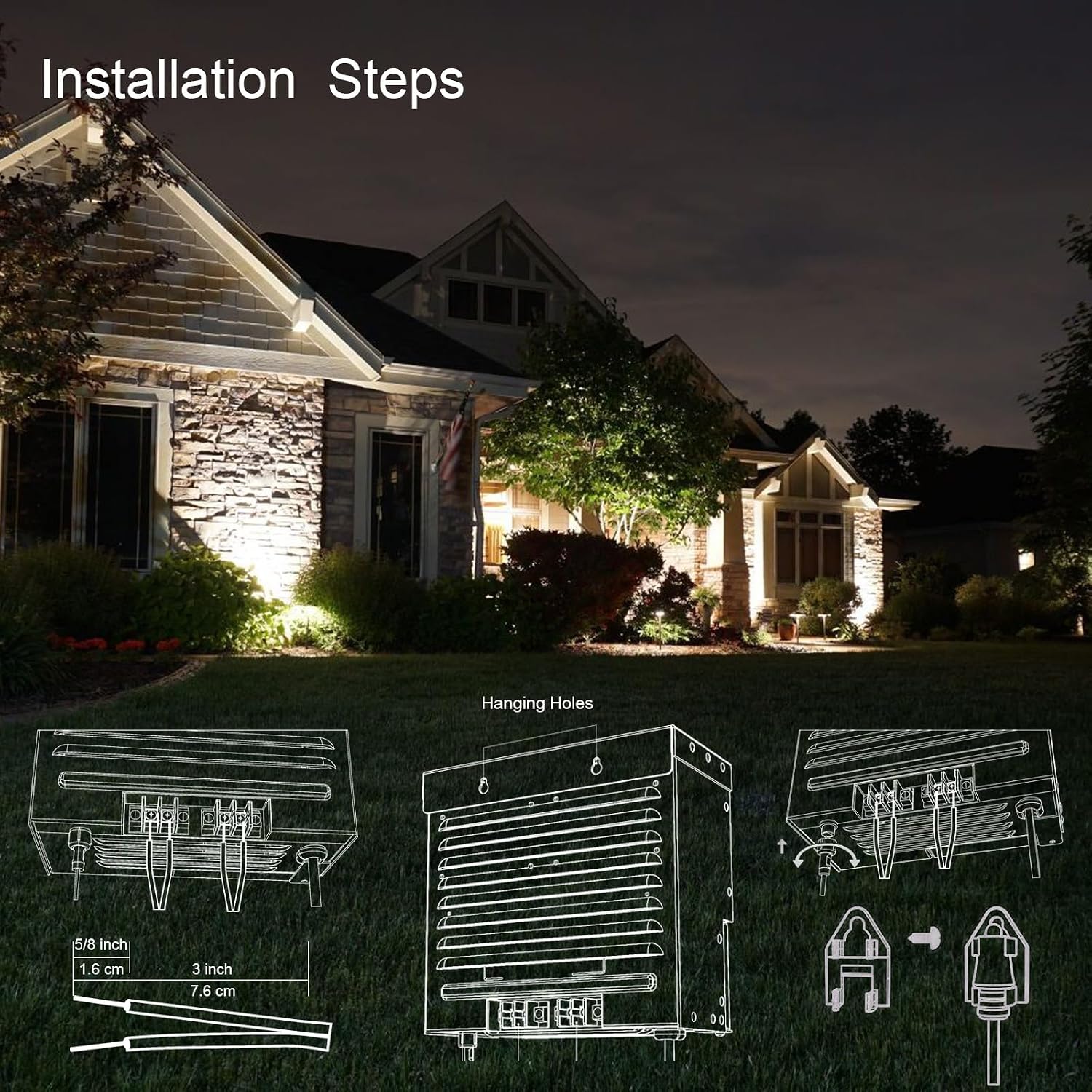 600W Low Voltage Transformer Outdoor Low Voltage Landscape Lighting Power Supply with Photo Sensor Timer and Weatherproof Shield 120V to 12V AC Output for Spotlight, Pathway Light, Floodlight
