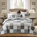 PANGUSHAN 100% Cotton Quilt Set King Size,Patchwork Plaid Bedding Bedspreads,Farmhouse Lightweight Comforter Reversible Quilt,White/Gray/Grey/Tan/Black/Cream Bed Spread King,3 Pieces