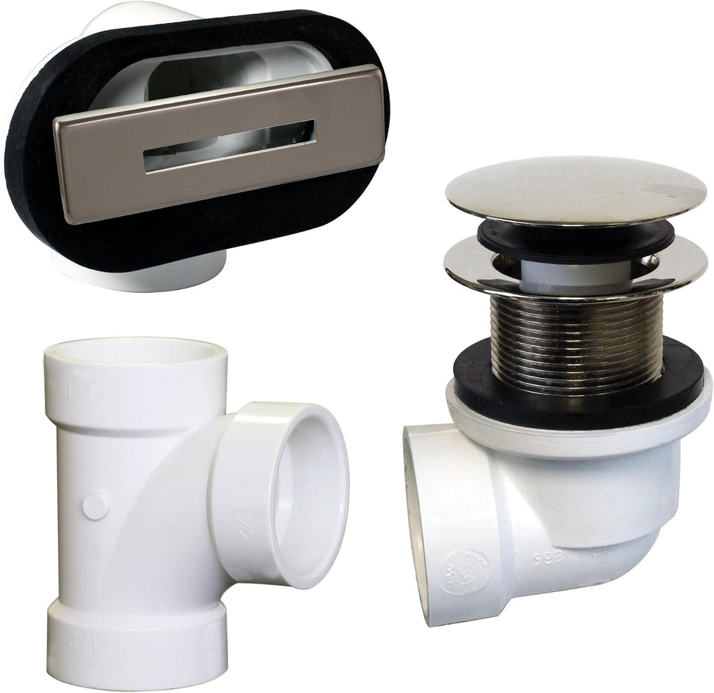 Westbrass D493244LD-4-05 19' Bath Waste Assembly with Tip-Toe Drain Plug and Linear Overflow Faceplate - Sch. 40 PVC, Polished Nickel (4-Pack)
