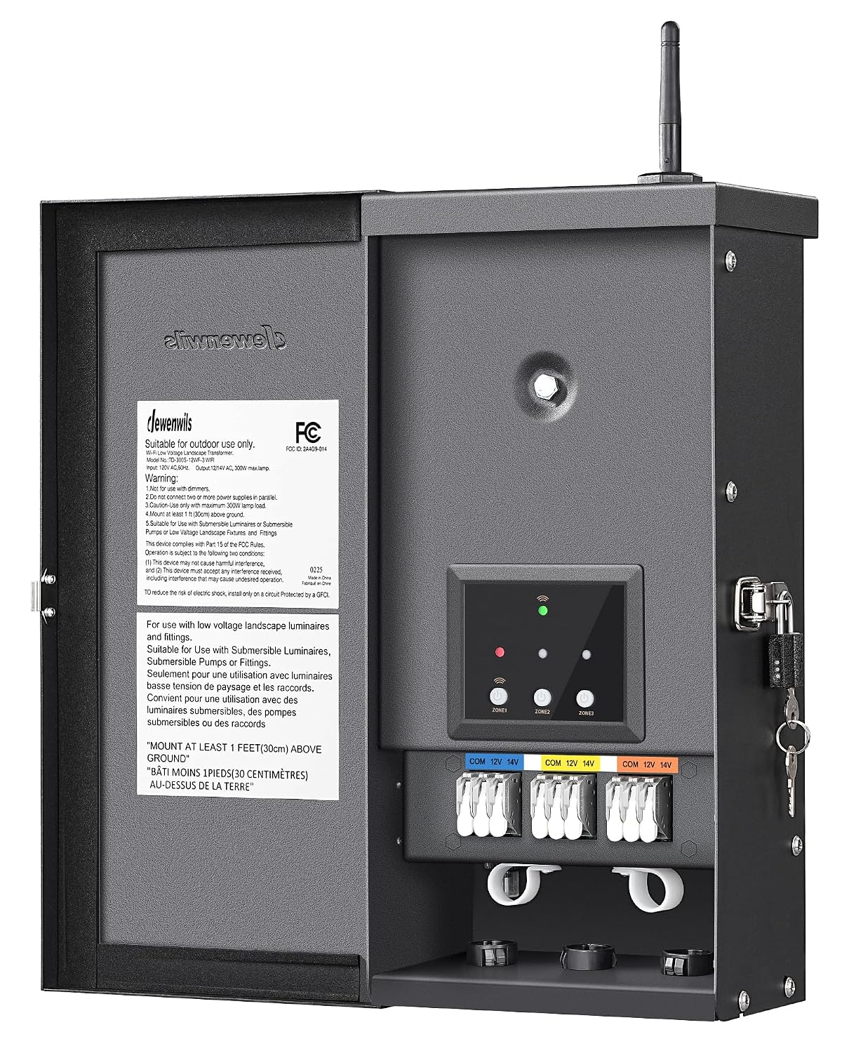 DEWENWILS 300W Low Voltage Landscape Transformer WiFi with 3 Zones, Outdoor Smart Low Voltage Transformer, 120V AC to 12/14V AC, Compatible with Alexa & Google Assistant, for Landscape Lighting