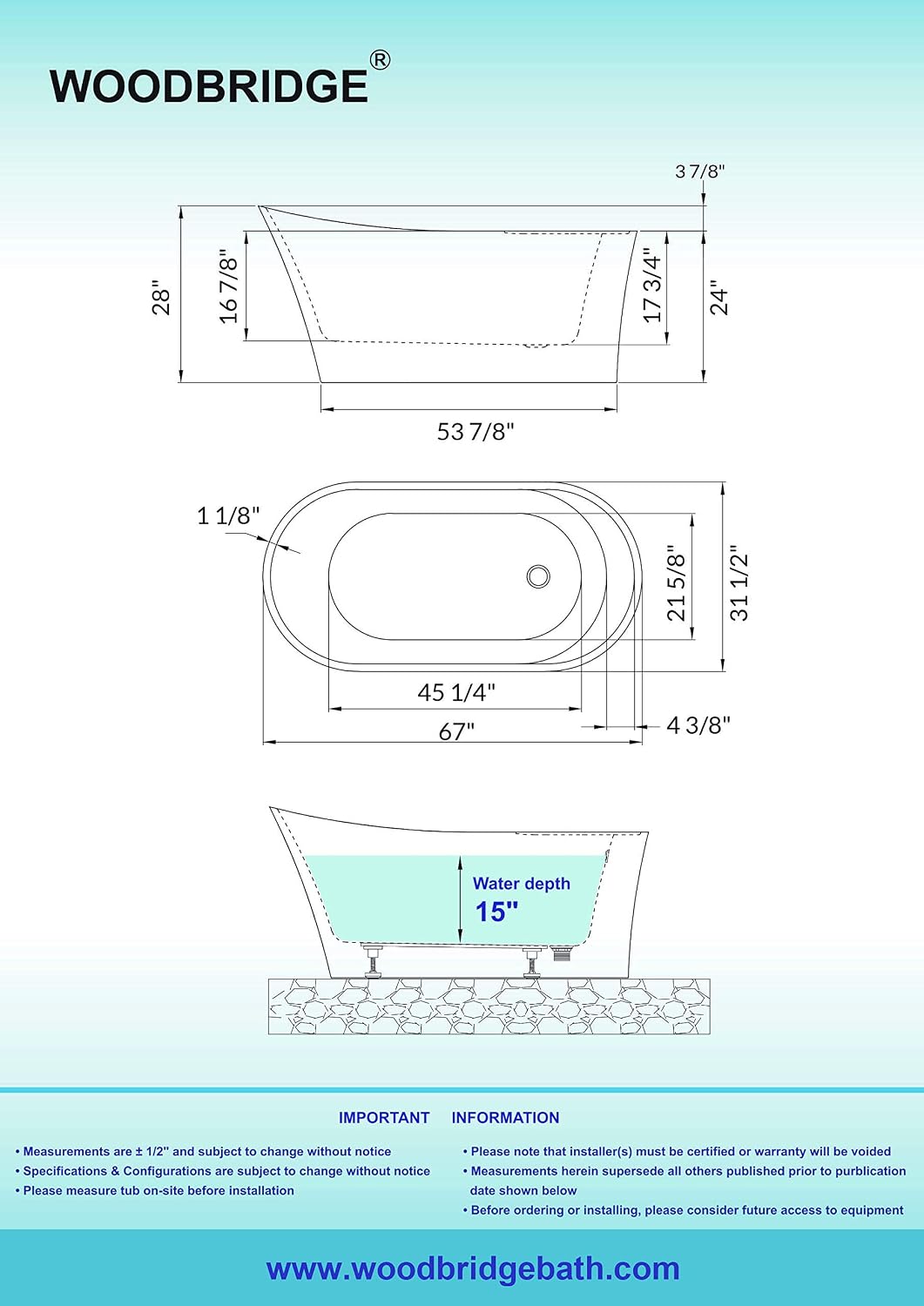 WOODBRIDGE B0084-B/N-Drain&O Bathtub, Brushed Nickel
