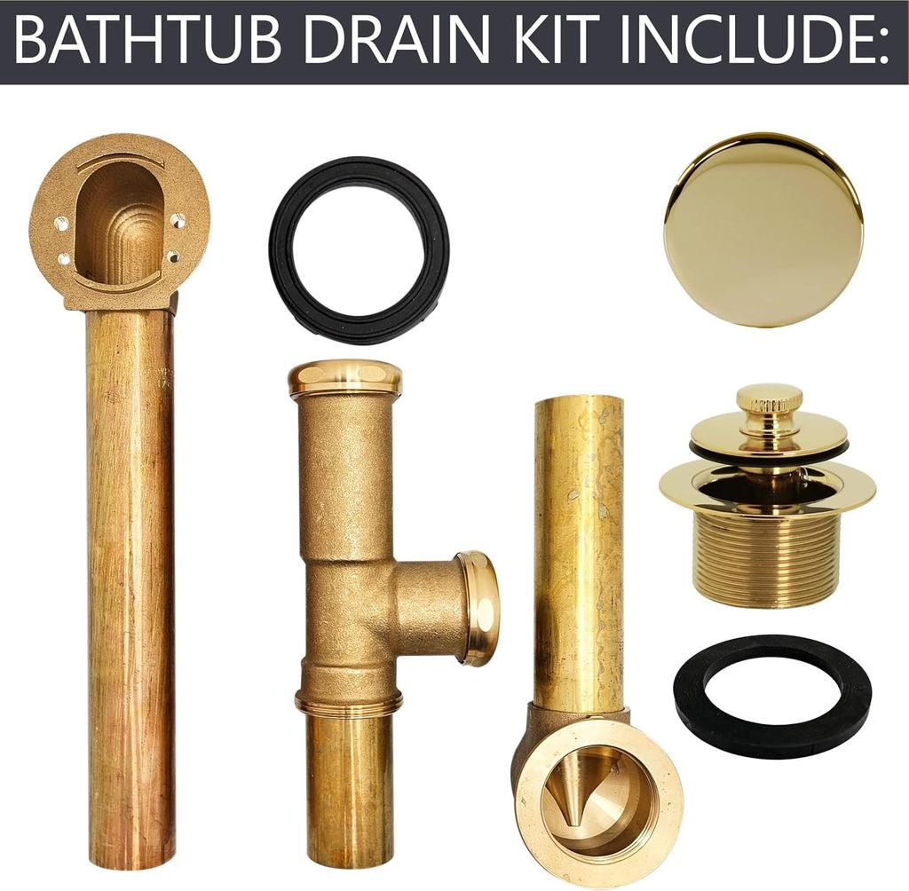 Westbrass A321H-01 14' Brass Bath Waste & Overflow Assembly with Twist & Close Drain Plug and Illusionary Faceplate, Polished Brass