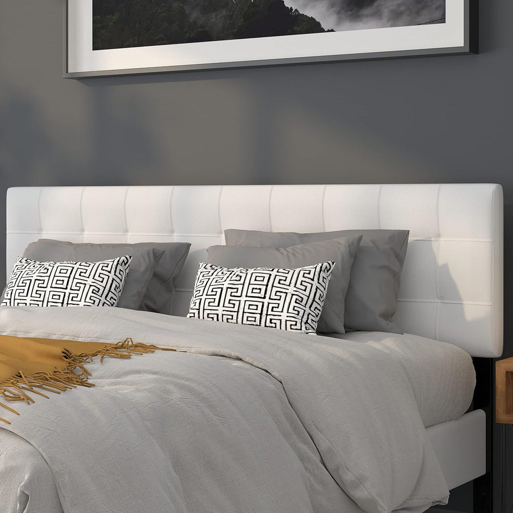 Flash Furniture Bedford Box Stitch Tufted Upholstered King Size Headboard in White Fabric