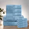 Superior Turkish Cotton 10-Piece Towel Set, 2 Bath, 4 Hand, 4 Face Towels/Washcloth for Home, Guest, Master Bathroom Essentials, Hotel, Spa, Shower, Soft, Heavyweight, Aria Collection, Denim Blue