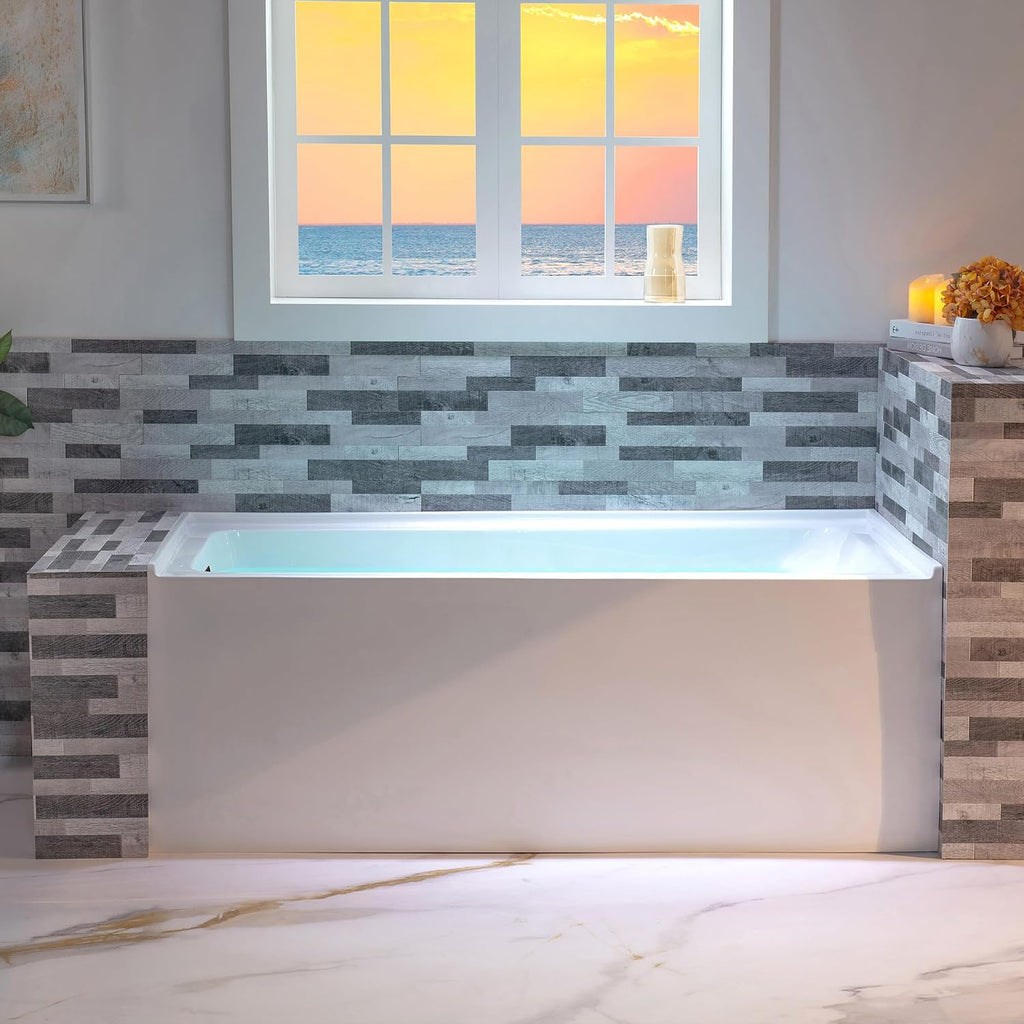 WOODBRIDGE 60' Acrylic Rectangular Alcove Soaking Bathtub in White with Left Drain, Oil Rubbed Bronze pop-up Drain Included, LB429-L