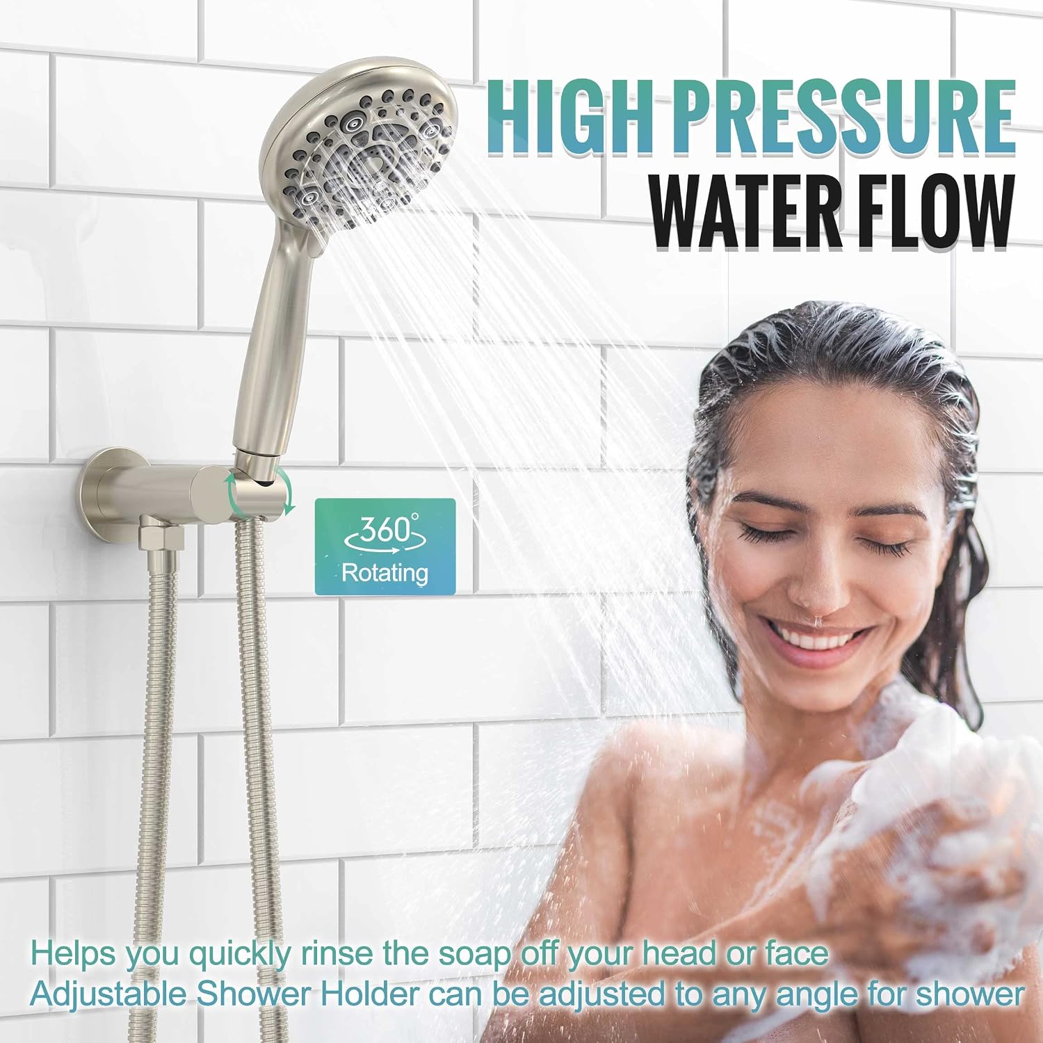 SR SUN RISE 10 Inch Rain Shower System and 3-Function Shower Faucet Set, Wall Mounted Shower System with Rough in Valve and Trims, Brushed Nickel