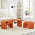 3-Piece Modern Ottoman Bench Set, 44' Wide Teddy Upholstered End of Bed Bench with 2 Foot Stools, Padded U-Shaped Entry Bench Vanity Stool for Living Room Bedroom (Orange)